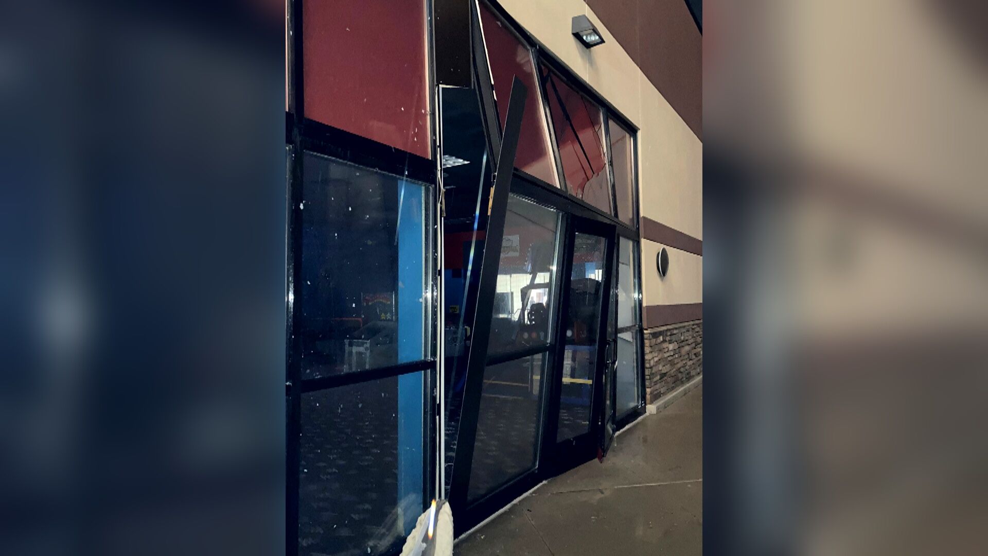 A severe thunderstorm that came through St. Joseph Tuesday night damaged a window panel at East Hills Shopping Center